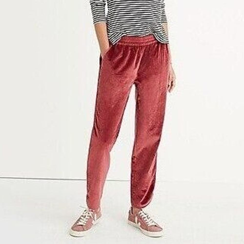 Madewell Womens Velvet Track Trousers Sz S Relaxed Slim Leg Pull On Preppy Crop